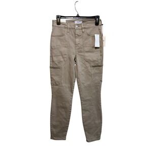 OAT New York Women High Rise Skinny Ankle Jean Tan Stretch Utility Cargo Pockets